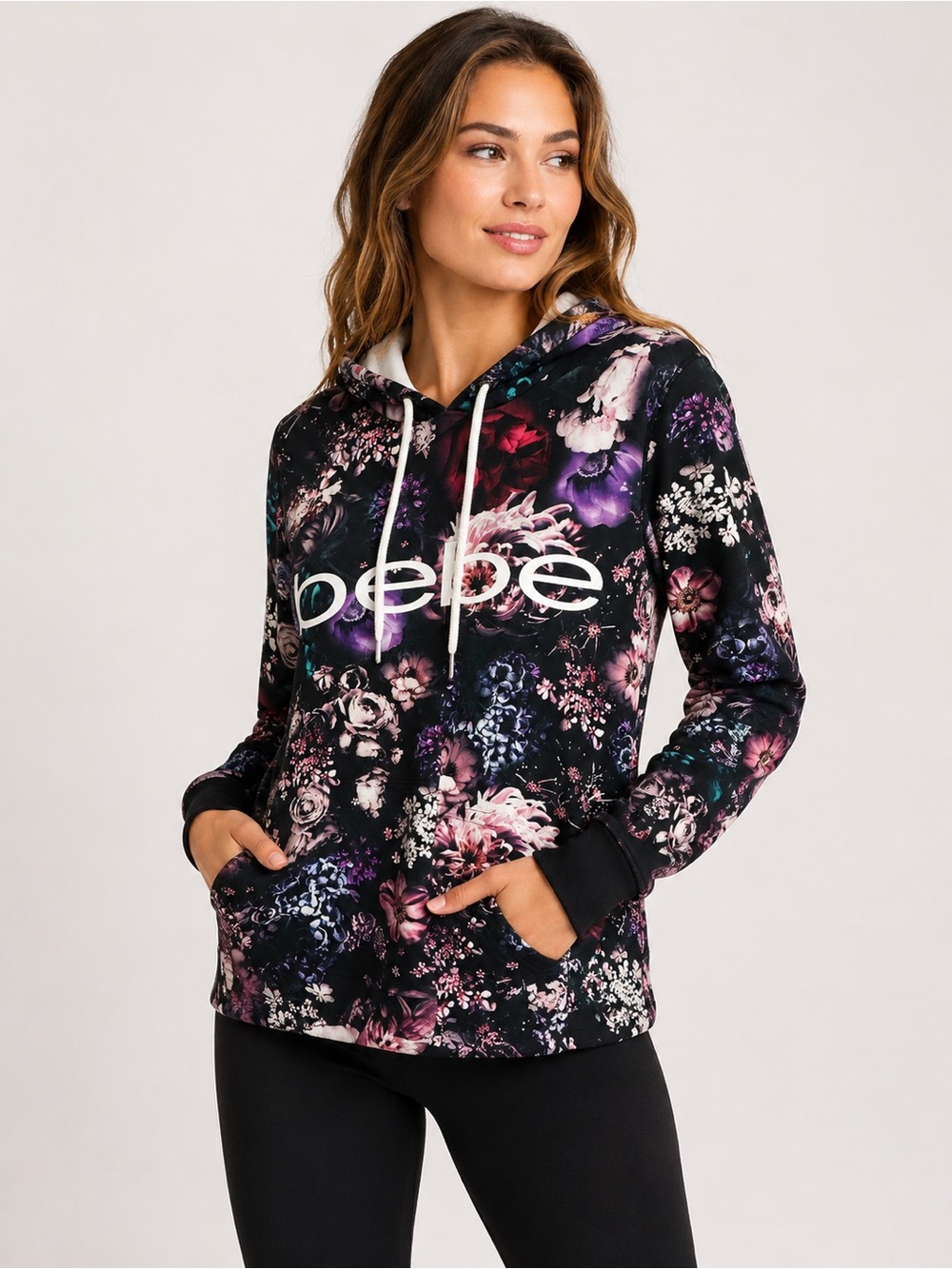 bebe Floral Logo Hoodie - Black Multi
